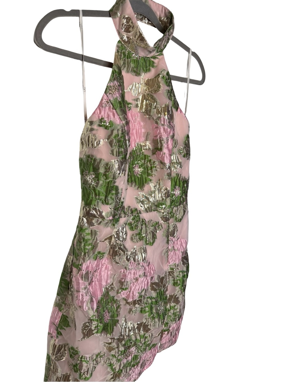 ✨ Lulus Extraordinary Impression Pink Floral Jacquard Halter Mini Dress Size S ✨ - Picture 3 of 5